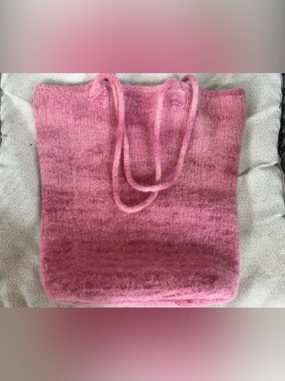 Vintage Pink Felted Wool Tote Bag, 90s Fuzzy Mohair Style Shoulder Bag,